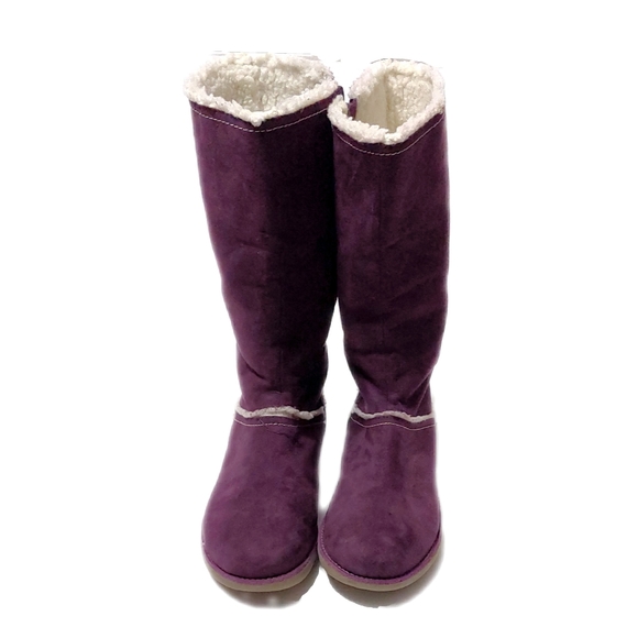 Lands End Kids Girls Purple Suede Zip Flat Heel Bow Tall Boots Size 5 - Picture 5 of 7